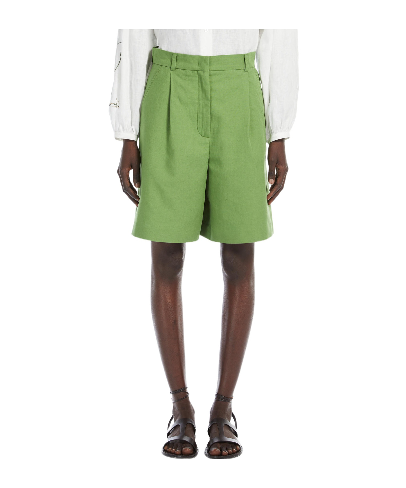 Weekend Max Mara Green Ecuba Bermuda Shorts With Pinces In Green