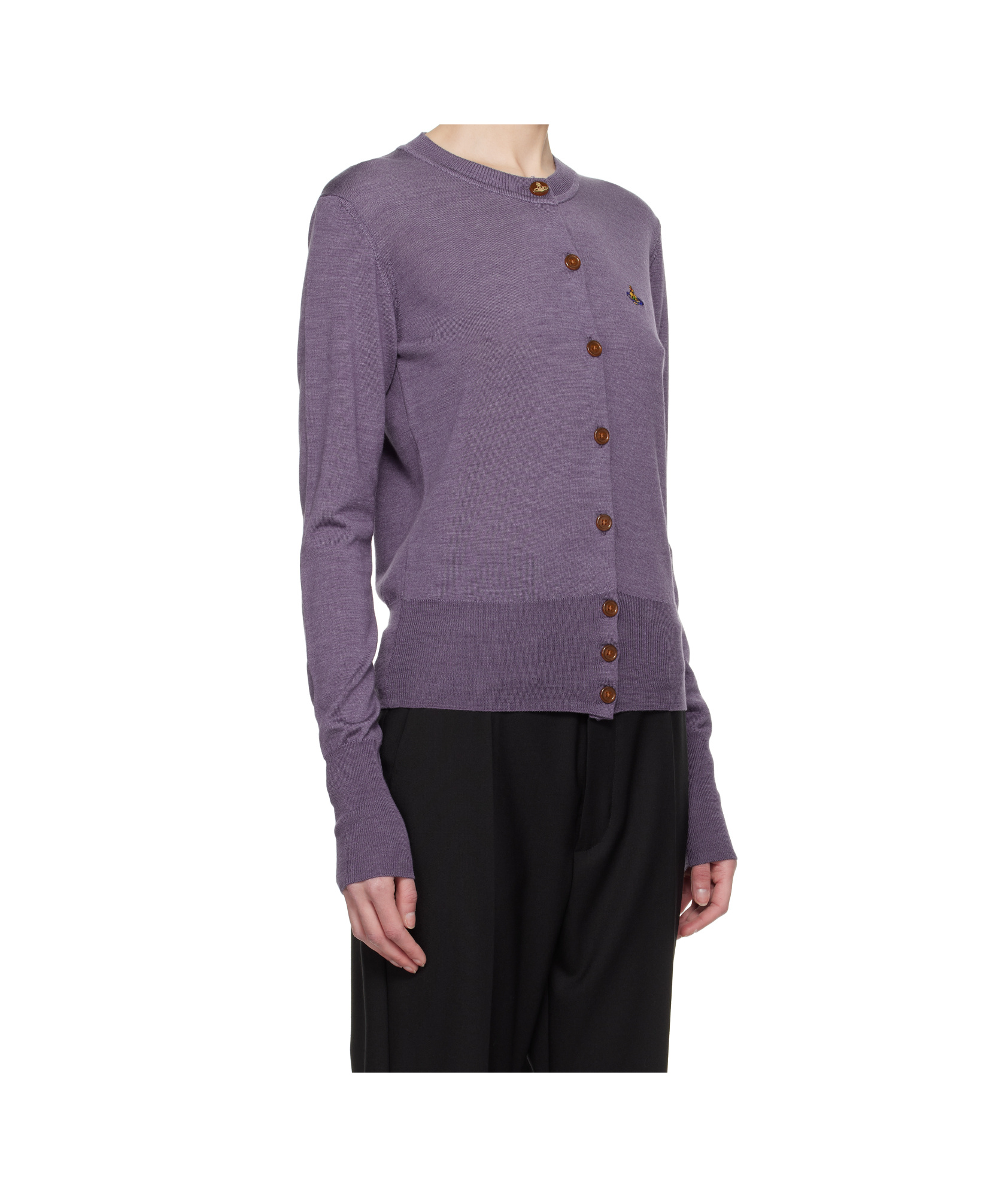 Vivienne Westwood Wool Blend Bea Cardigan With Ribbed Cuffs And Hem In Gray