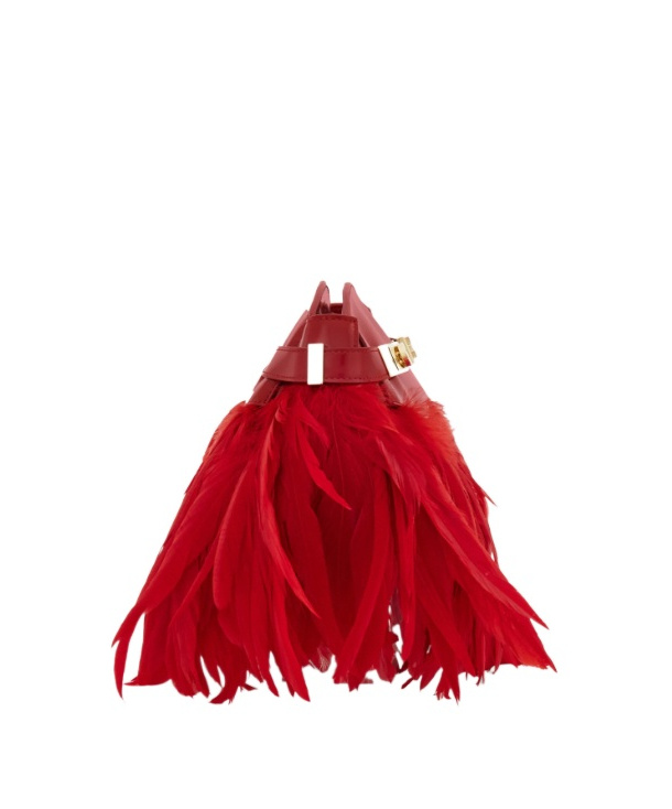 Ferragamo Hug Soft Crossbody Bag With Feathers (xs) In Red