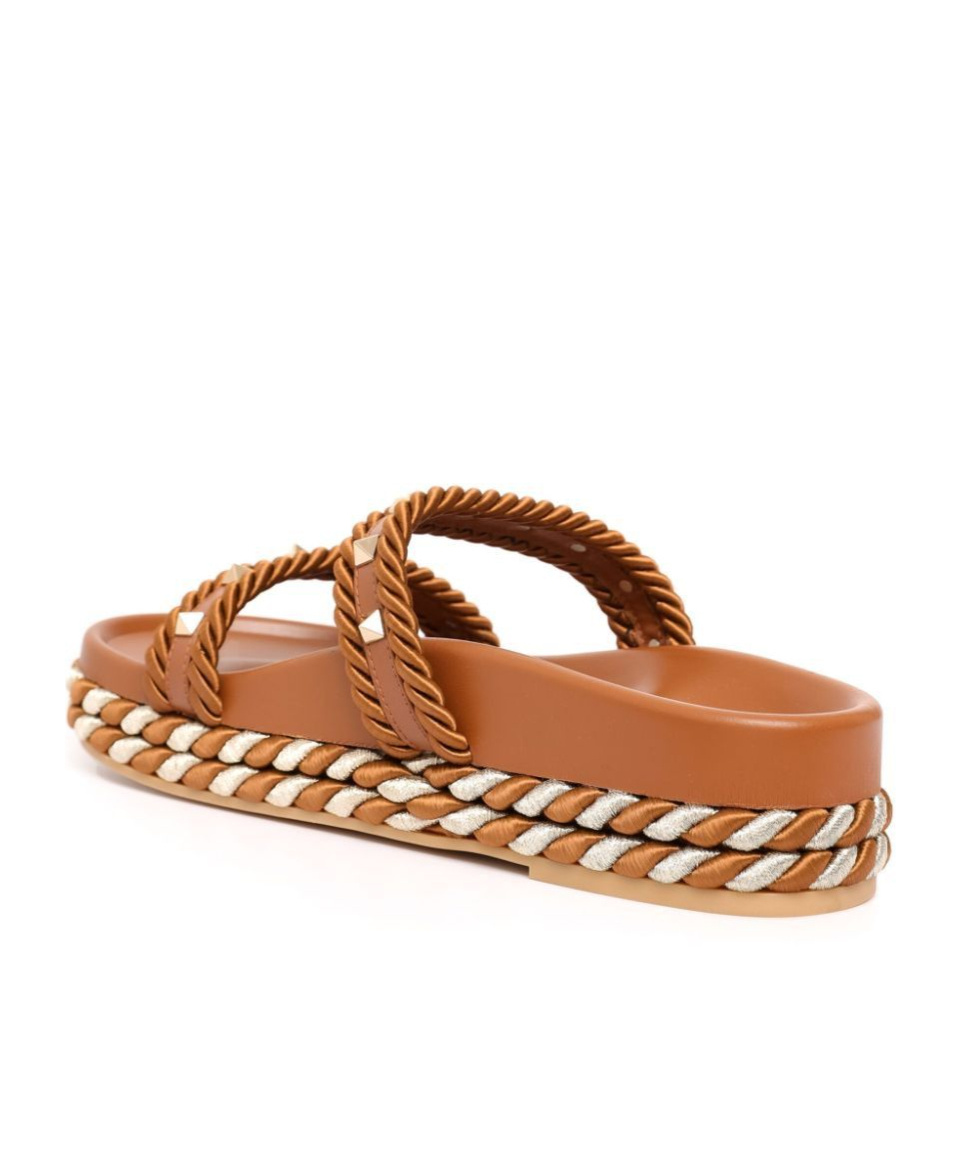 Valentino Garavani Rockstud Platform Slide Sandal In Brown