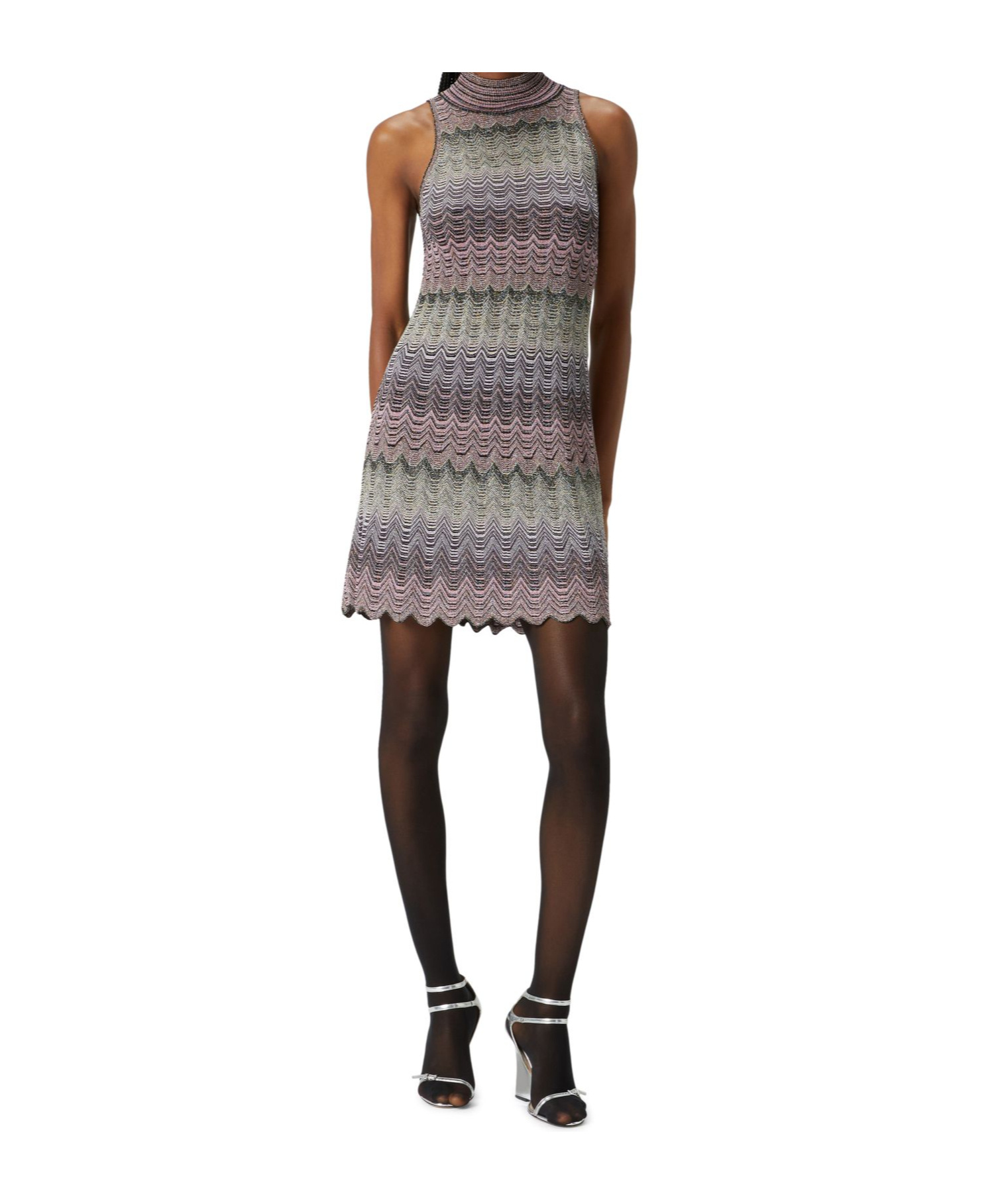 Missoni High-neck Sleeveless Zig-zag Patterned Dress In Gray