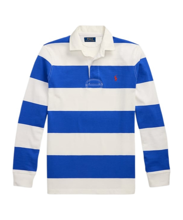 Polo Ralph Lauren Blue Polo Shirt With Pony Embroidery On The Front And All-over Striped Motif In Cotton Man In White