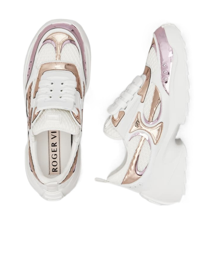 Roger Vivier Viv' On The Run Sneakers In Leather And Fabric In White