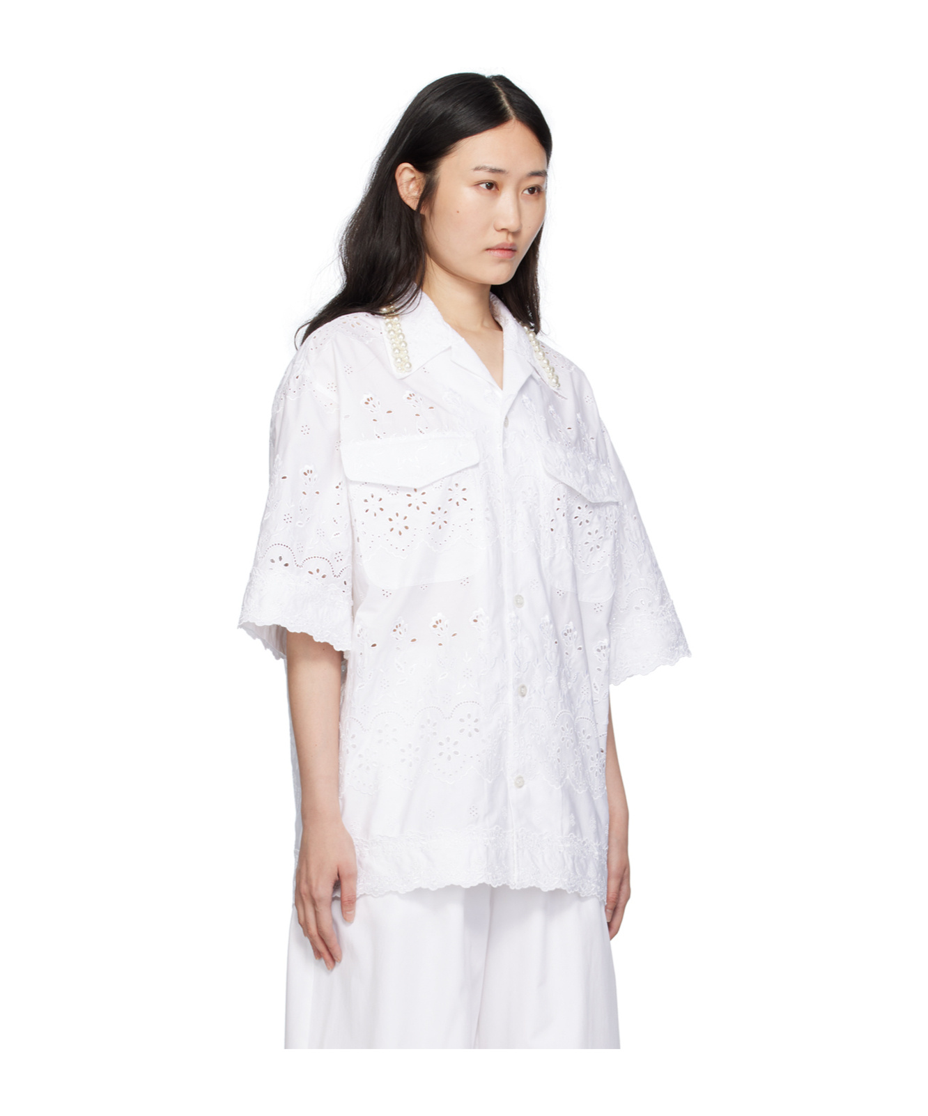 Shop Simone Rocha Broderie Anglaise Cotton Shirt In White