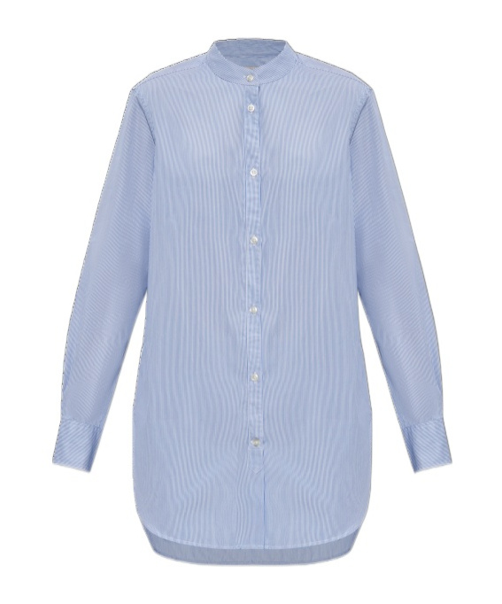 Officine Generale Striped Poplin Shirt In Blue