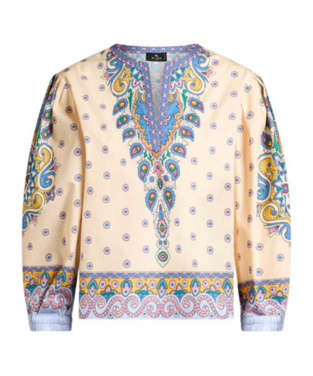 Etro Printed Cotton Blouse With Balloon Sleeves Women In Nude