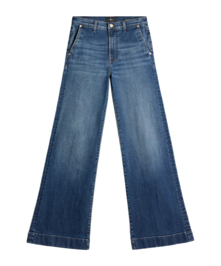 7 For All Mankind Wide-leg High-waist Jeans With Vintage Fading In Blue
