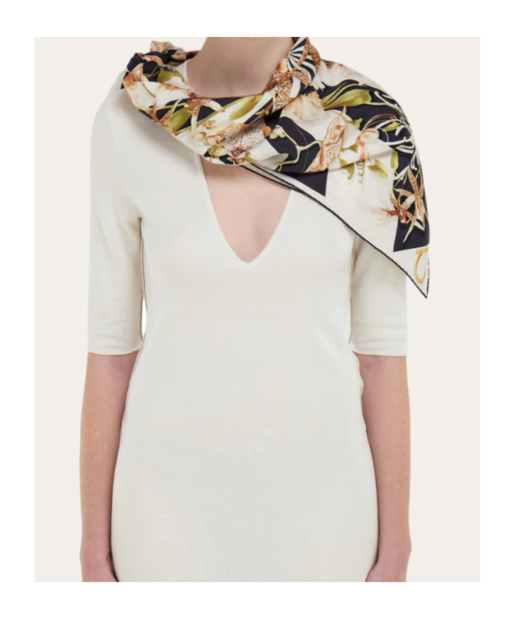 Ferragamo Gaia Print Silk Scarf In Black