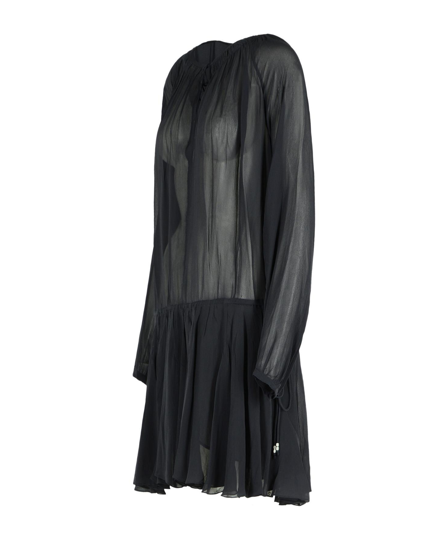 Isabel Marant Étoile Black Semi-transparent Midi Dress With Drawstring Waist In Black