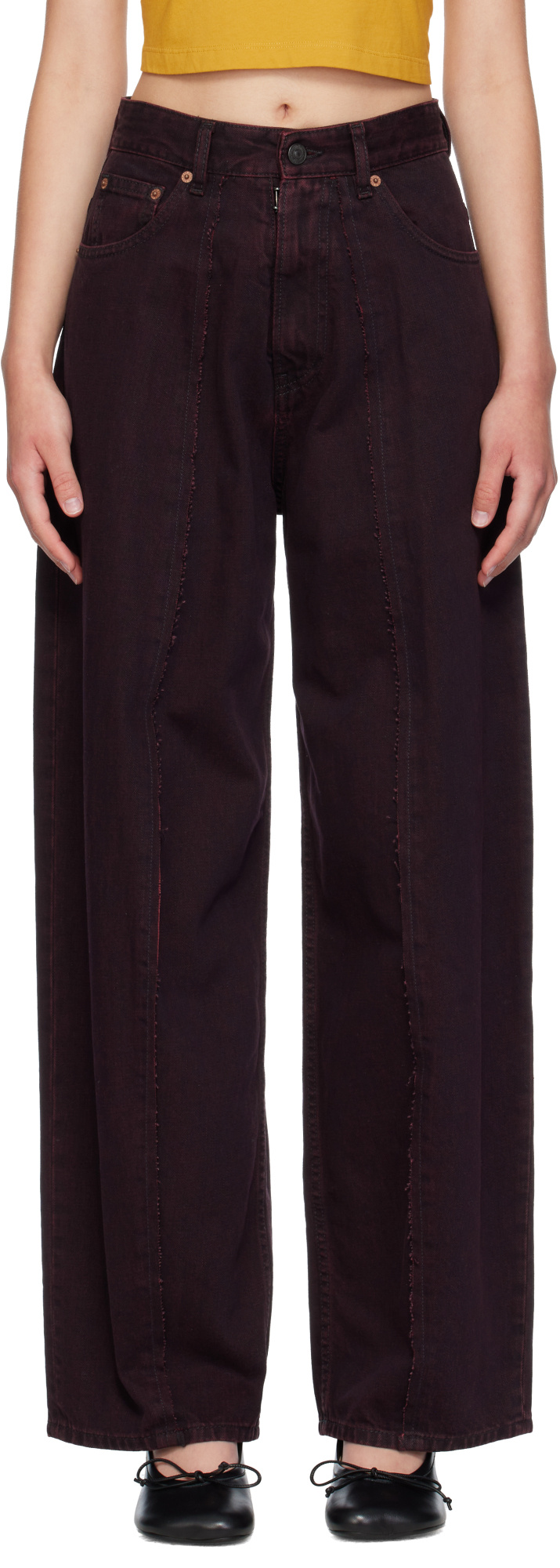 Mm6 Maison Margiela Burgundy Wide-leg Jeans In Black