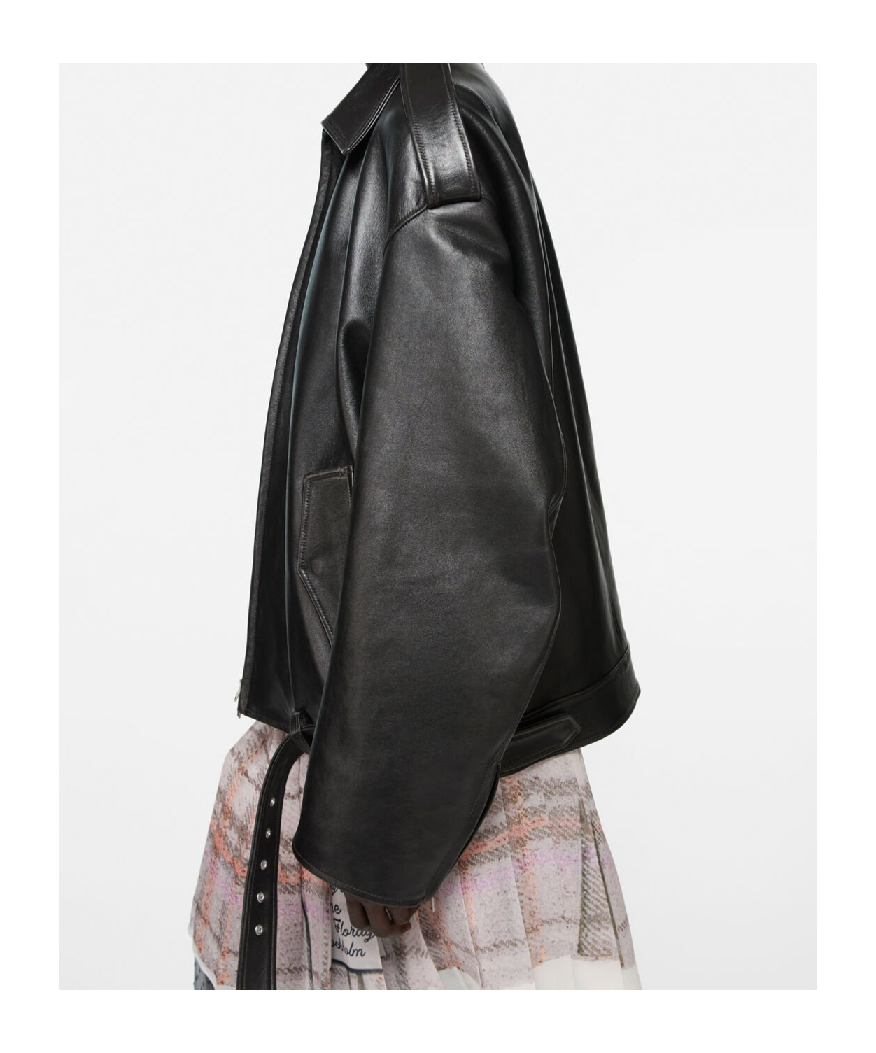 Acne Studios Leather Jacket With Belted Waist And Epaulettes In Black