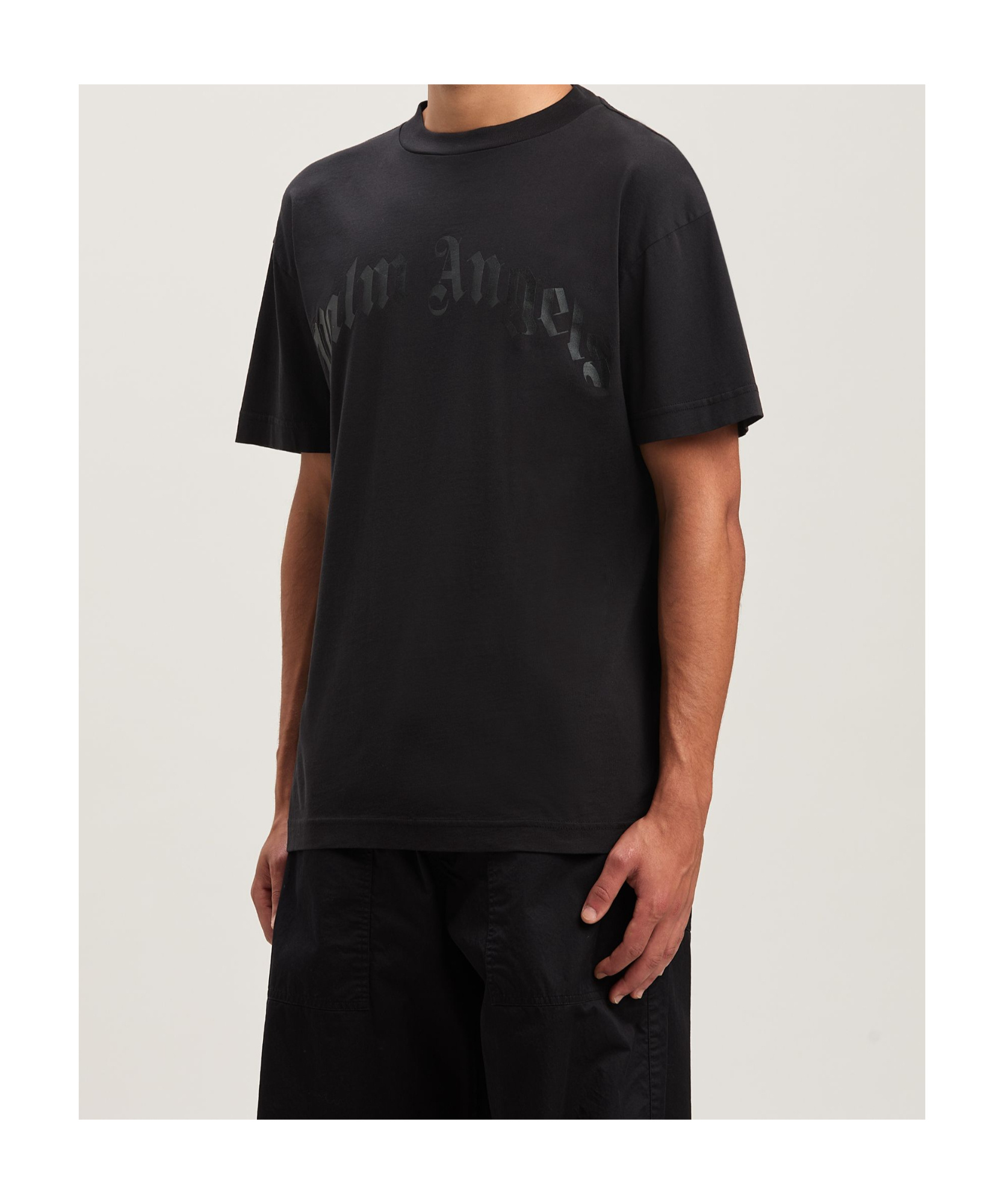 Palm Angels Black Crewneck T-shirt With Maxi Logo Print On The Front In Cotton Man In Black