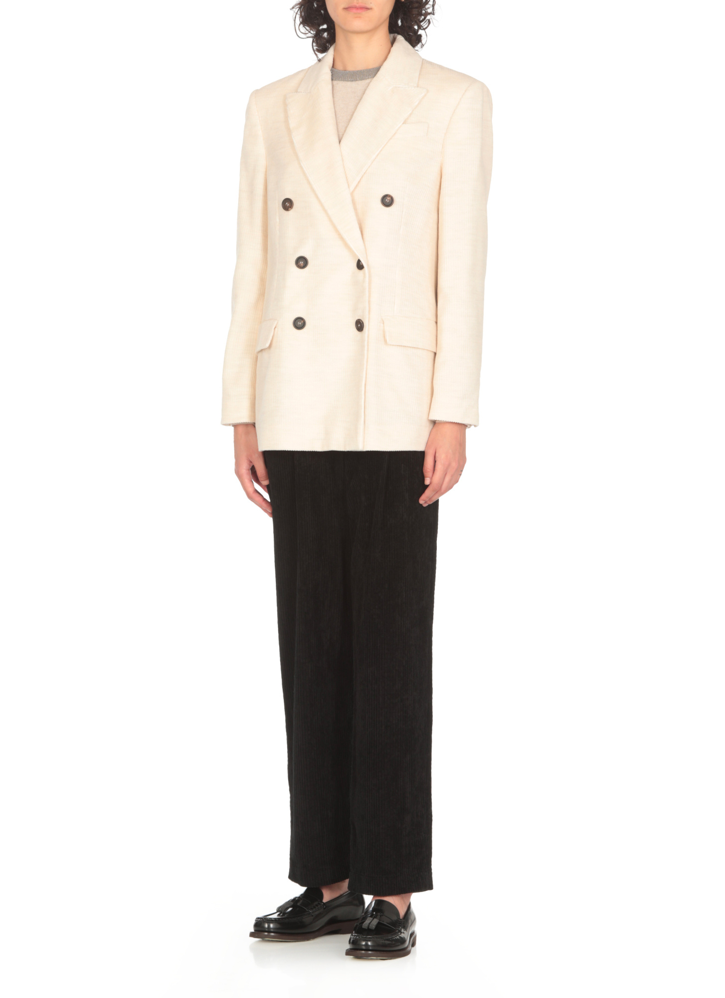 Brunello Cucinelli Ribbed Blazer Structured Shoulders In White
