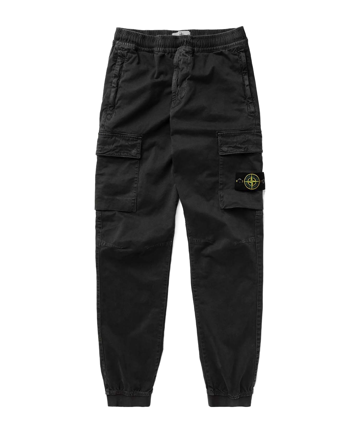 Stone Island Tapered Garment-dyed Cotton-blend Cargo Trousers In Black