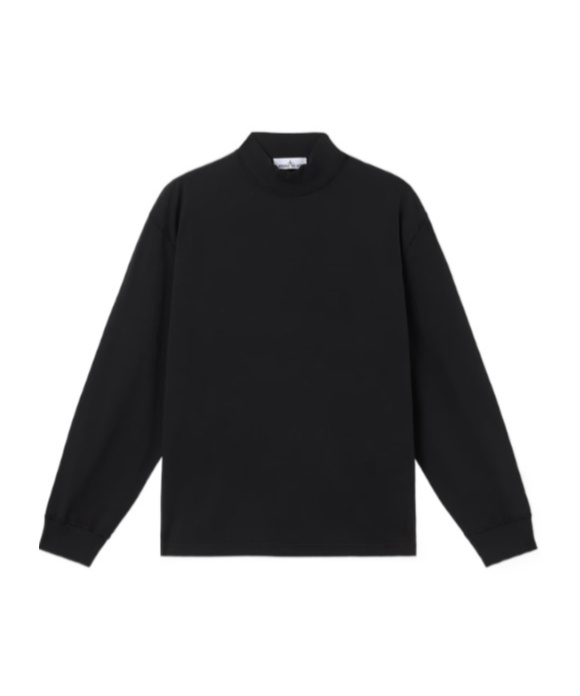 Stone Island Oversized-fit Long-sleeve Mock Neck T-shirt With Embroidery In Black