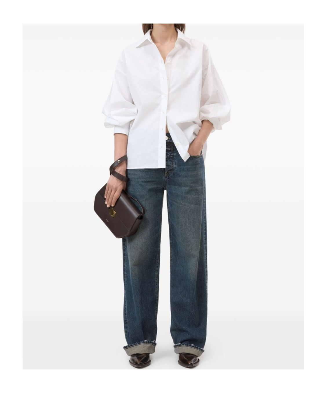 Closed Button-up Long Sleeve Shirt In White