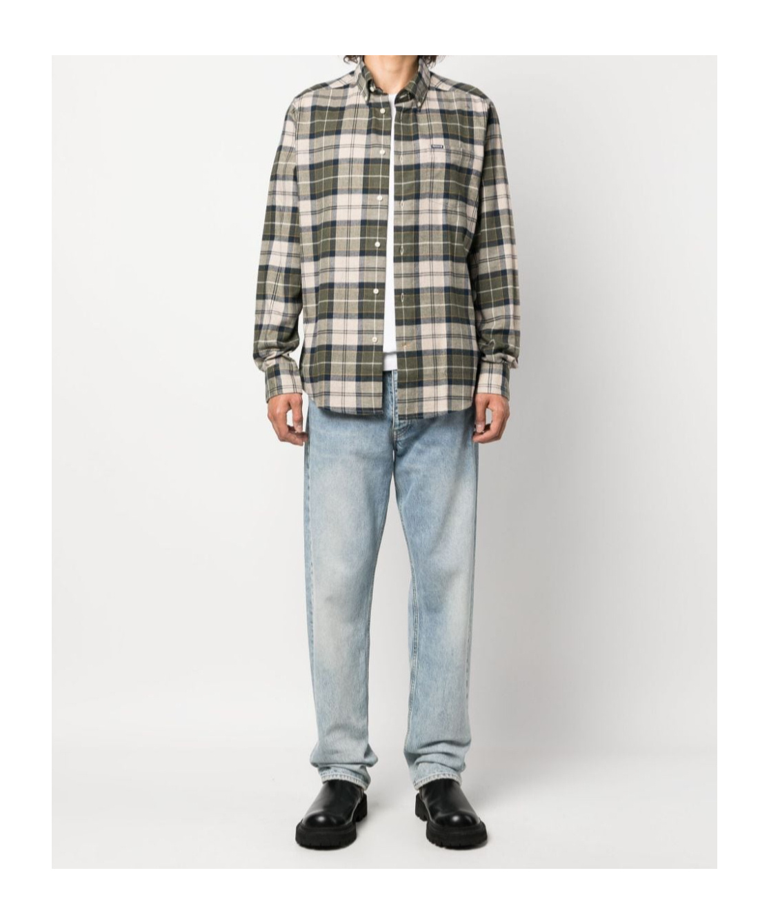 Barbour Checkered Collared Long In Nude