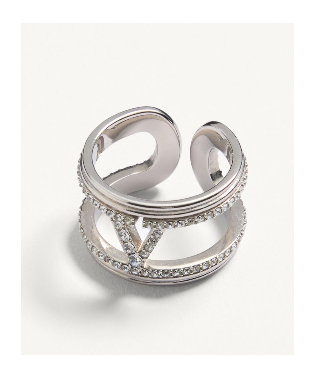 Valentino Metal And Swarovski Crystal Oval Ring In White