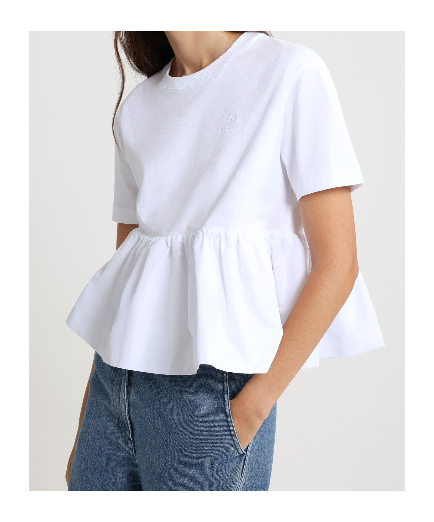 Shop Patou Ruffled T-shirt In White