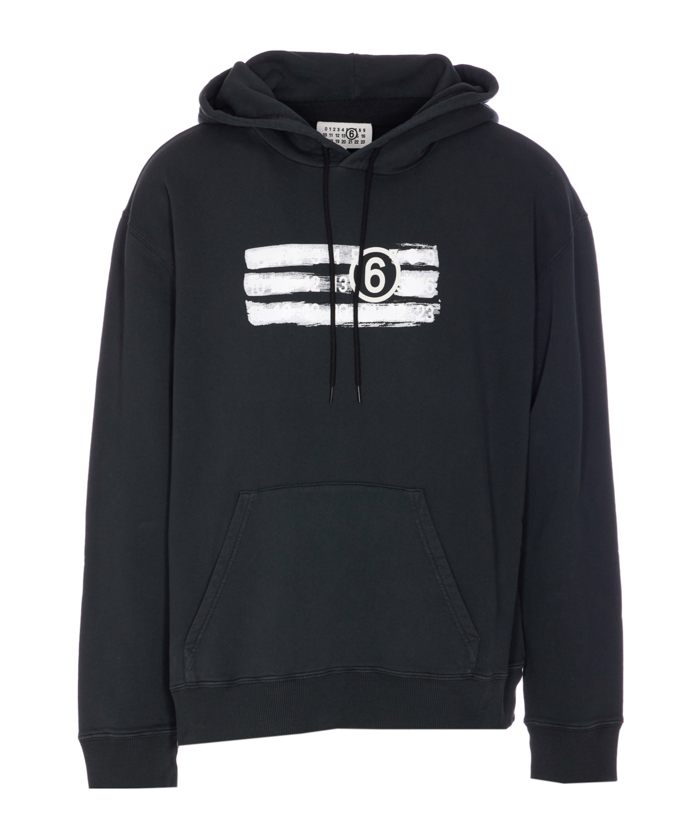 Mm6 Maison Margiela Drawstring Hood Kangaroo Pocket Ribbed Cuffs In Black
