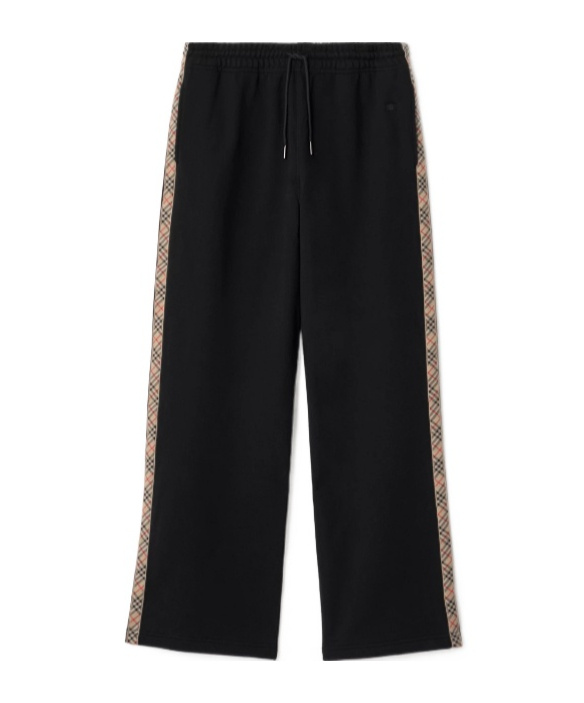Burberry Jodie Checked Cotton-jersey Straight-leg Track Pants In Black