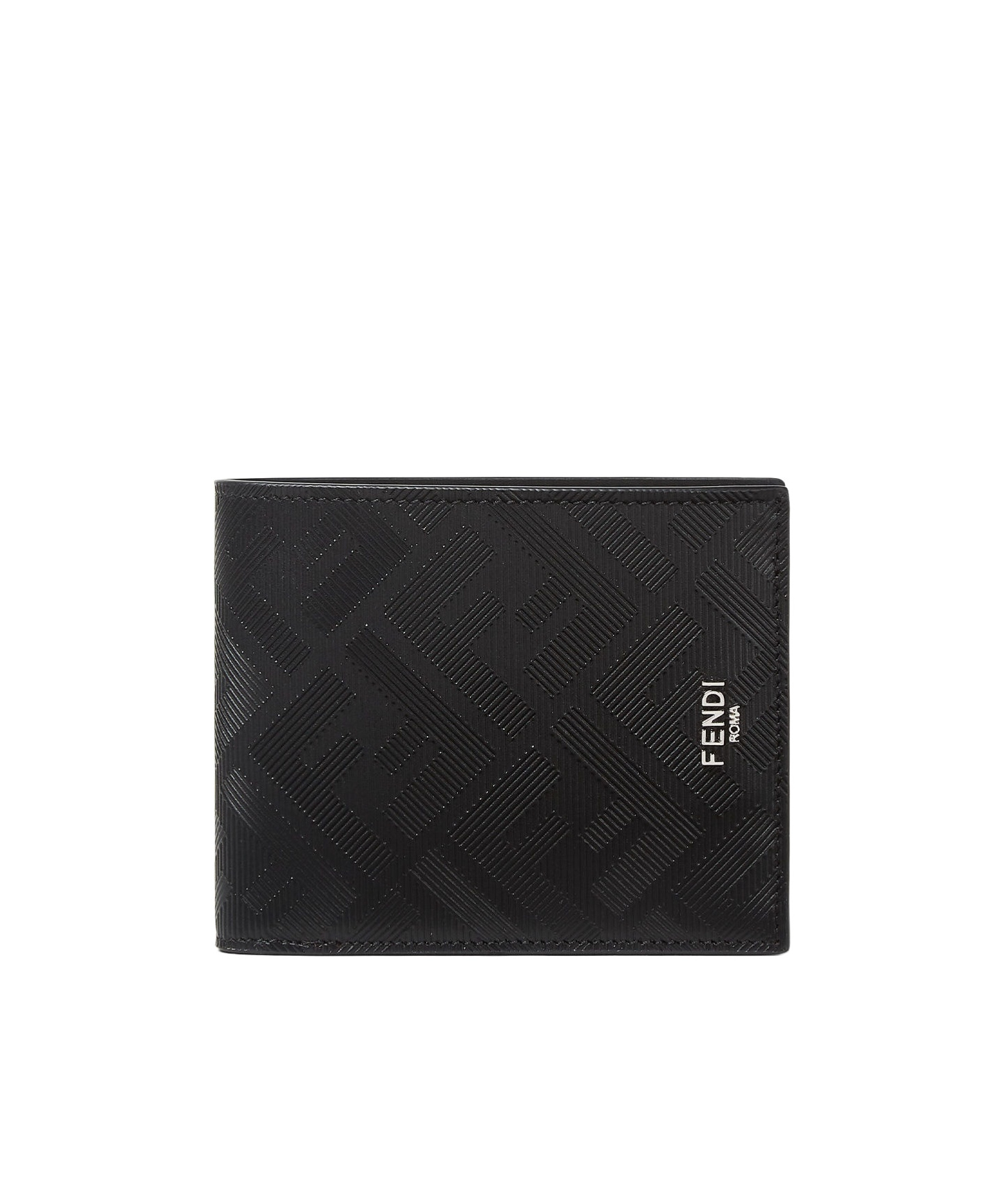 Fendi Men Ff Jacquard Fabric And Leather Bifold Wallet In Black And Red