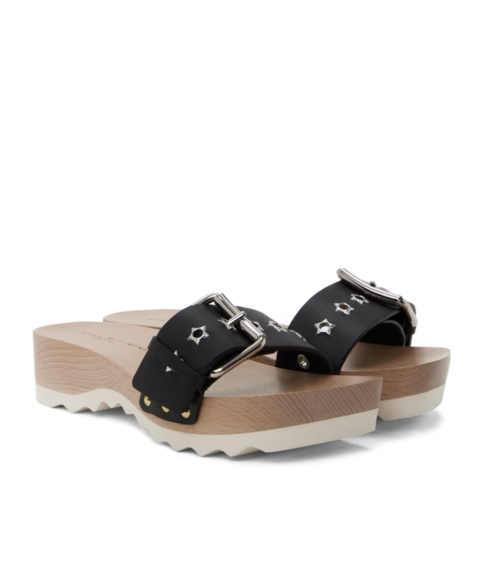 Shop Stella Mccartney Elyse Pin-button Slippers In Black