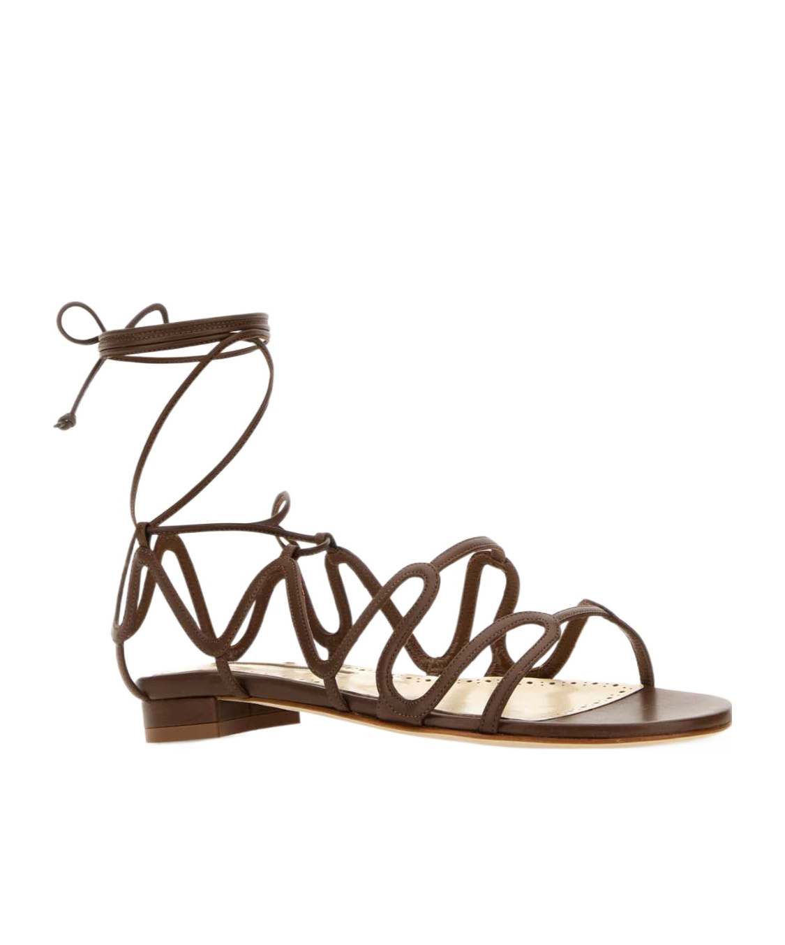 Manolo Blahnik Open Toe Strappy Leather Sandals In Brown