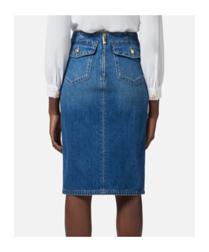 Elisabetta Franchi Denim Midi Skirt Front Split Detail In Blue