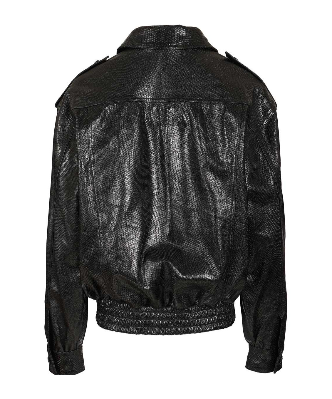 Blazé Milano Leather Bomber Jacket Flap Pockets In Black