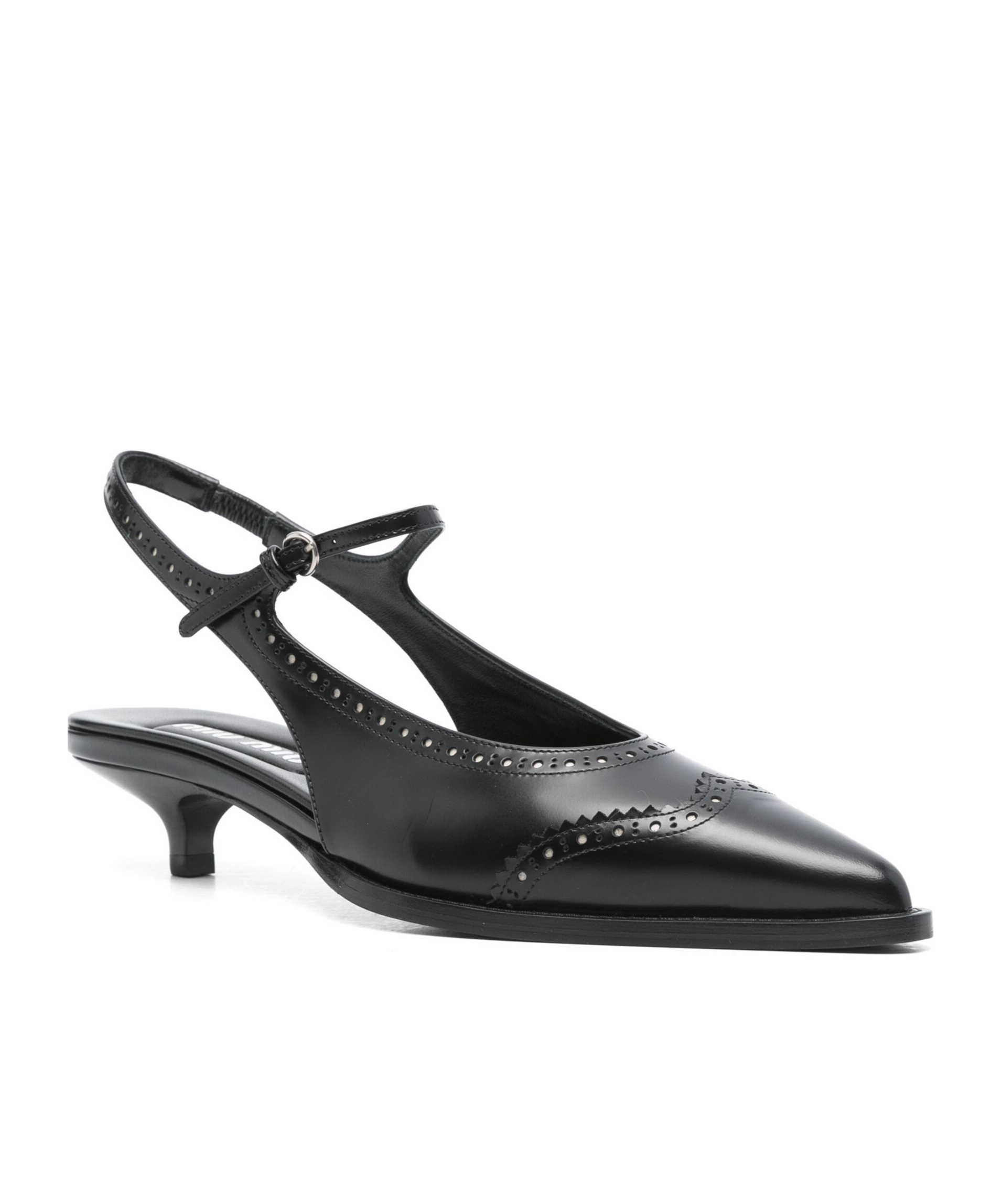 Miu Miu Women Leather Brogue Slingback T-strap Pumps In Black