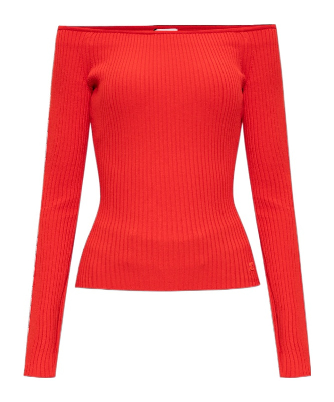Courrèges Off Shoulder Ribbed Knit Top In Red