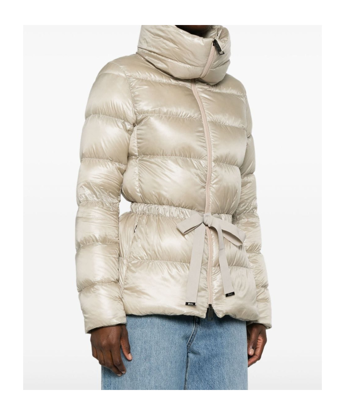 Herno Belted Short Down Jacket In Nude
