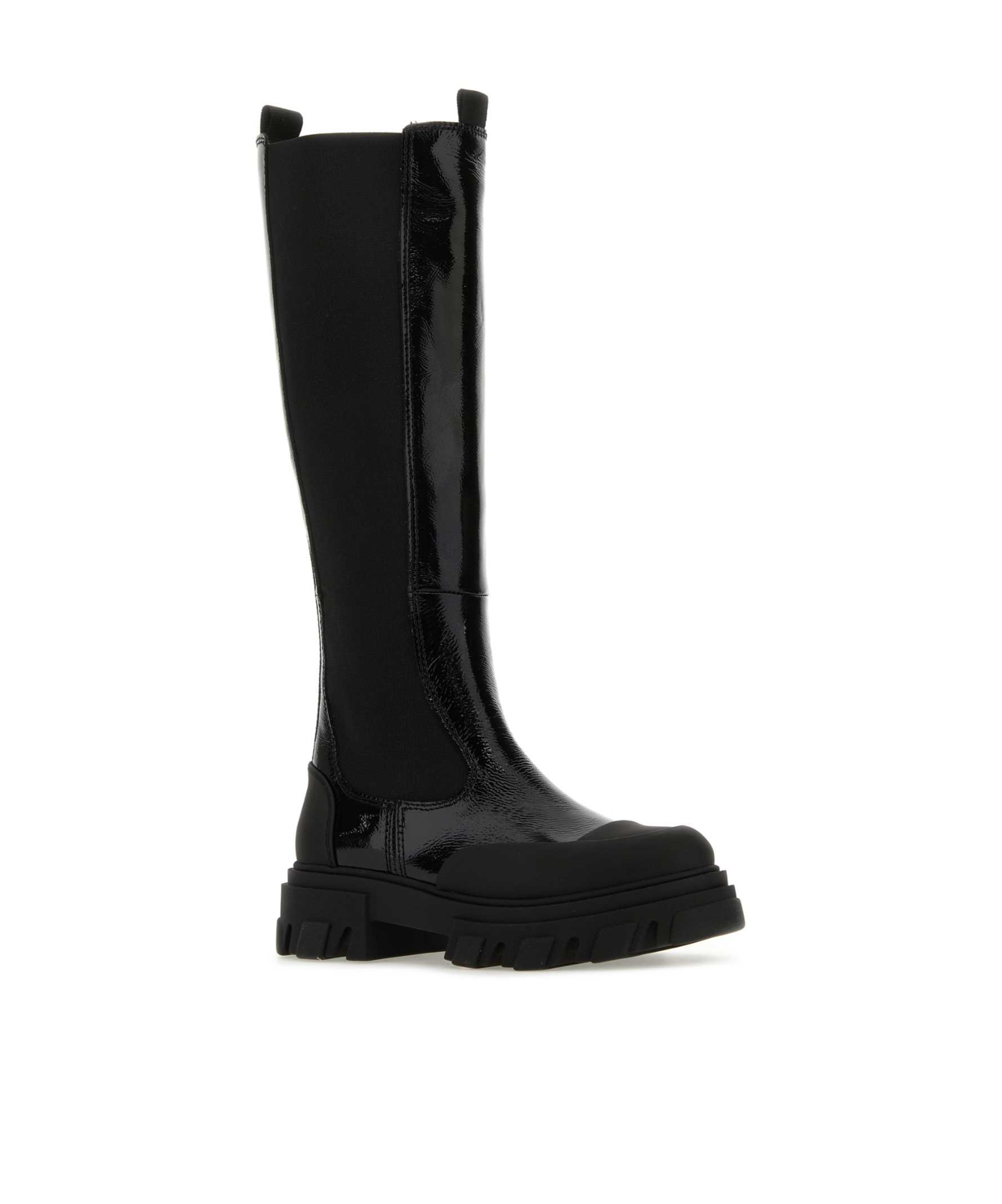 Ganni Black Cleated High Chelsea Boots In Black