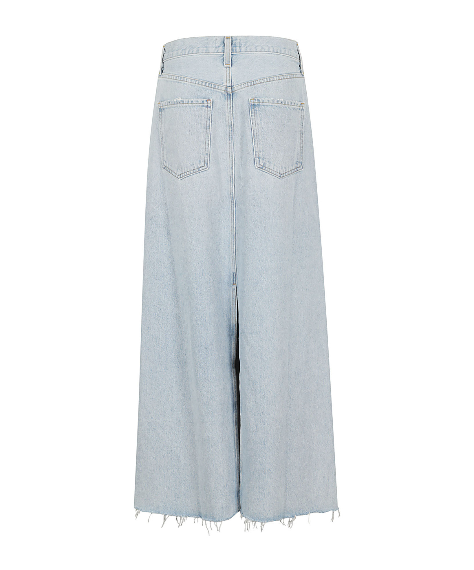 AGOLDE AGOLDE MID-RISE FRAYED EDGE DENIM SKIRT