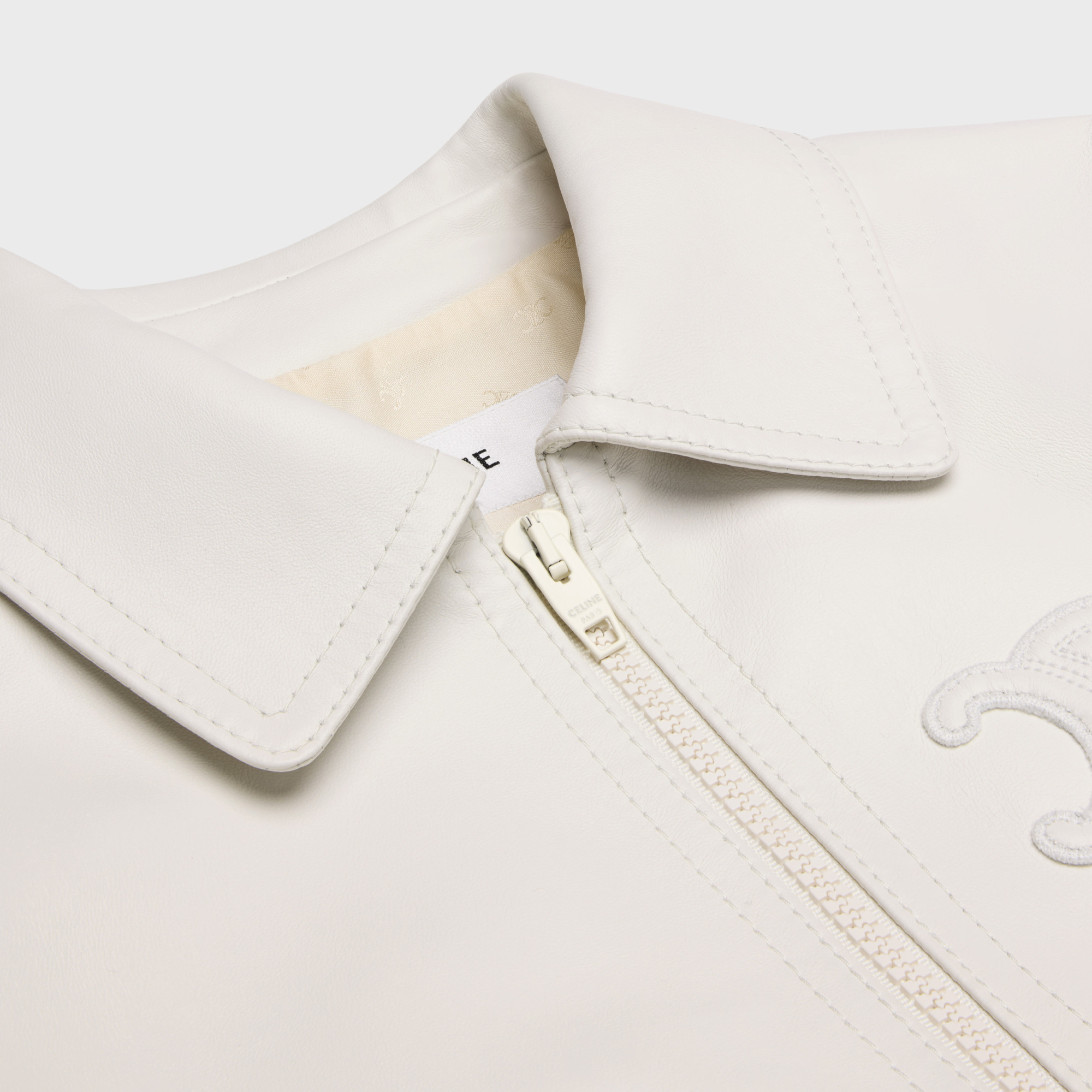 Celine Long-sleeved Leather Jacket In White