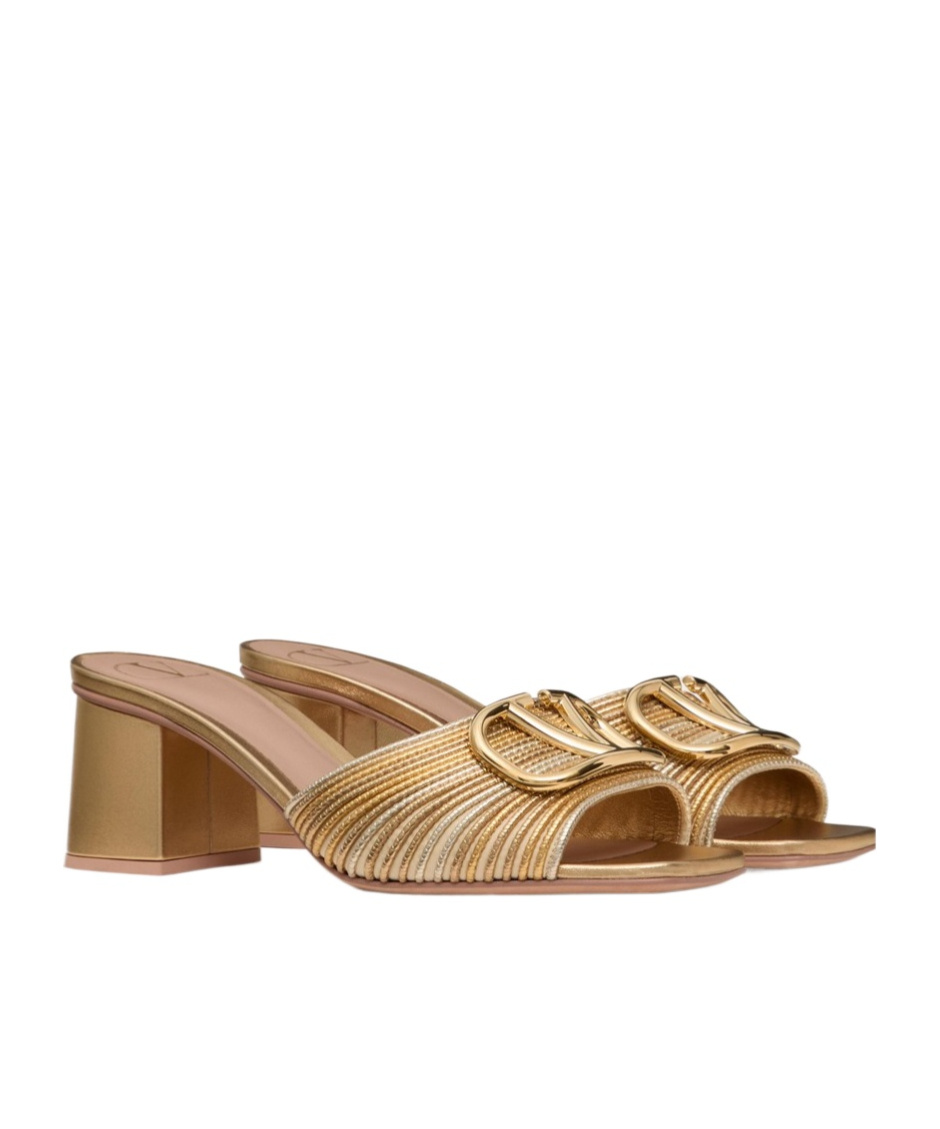 Valentino Garavani Vlogo Signature Metallic Slide Sandal With Cornely Embroidery 60mm Woman Gold 41 In Nude