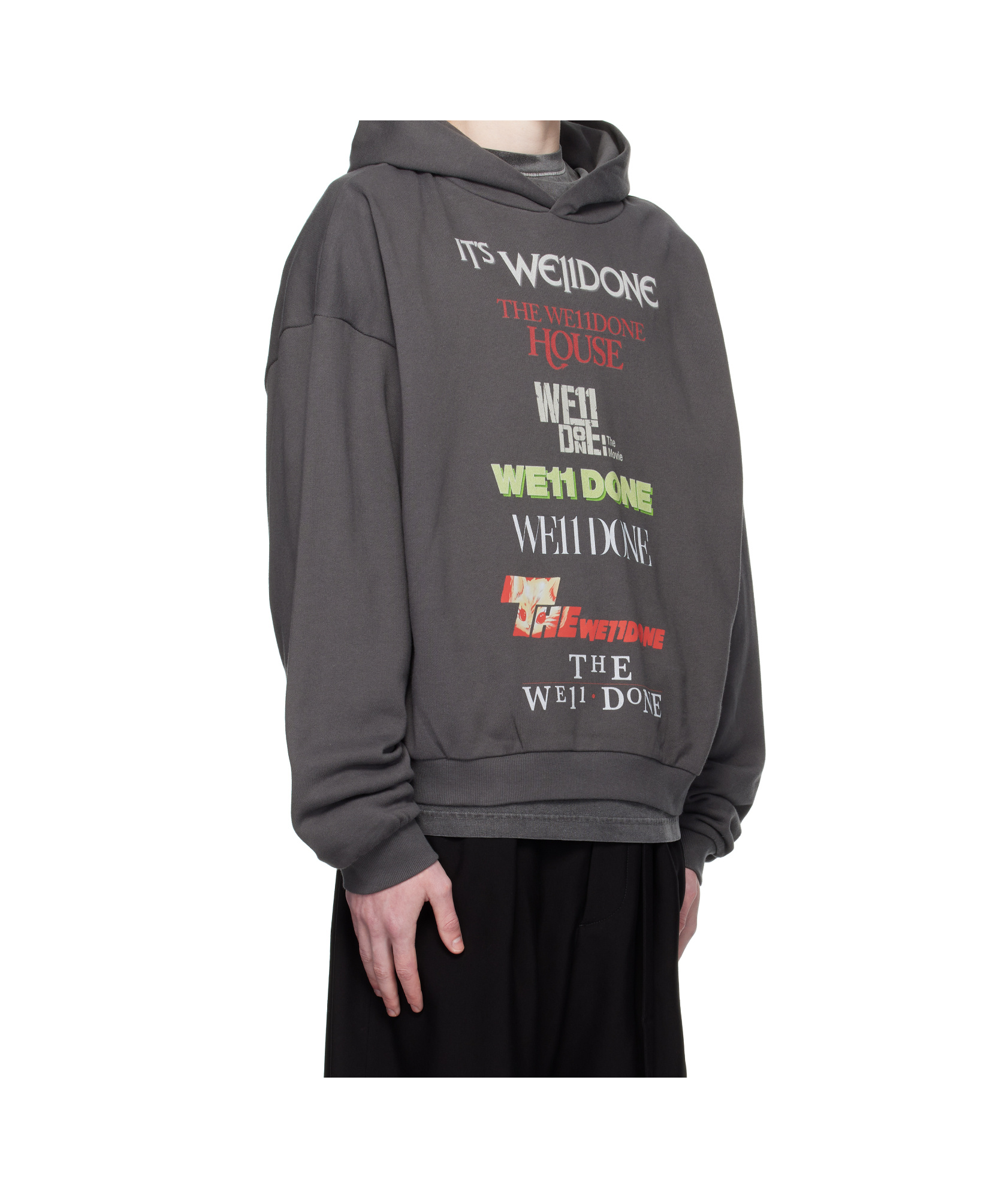 We11 Done Gray Multi Logo Print Hoodie In Gray