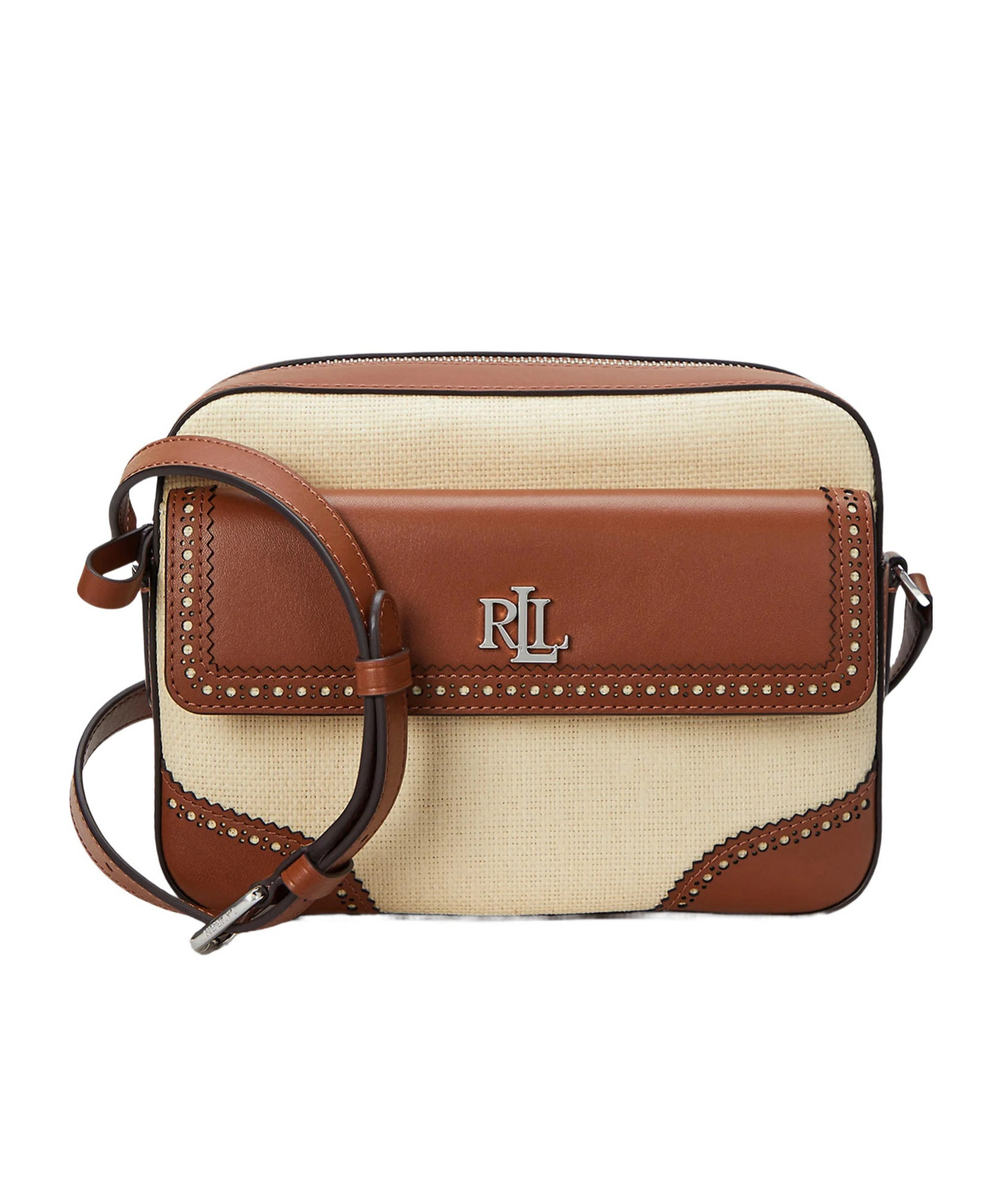 Ralph Lauren Leather-trimmed Logo-plaque Tote Bag In Brown