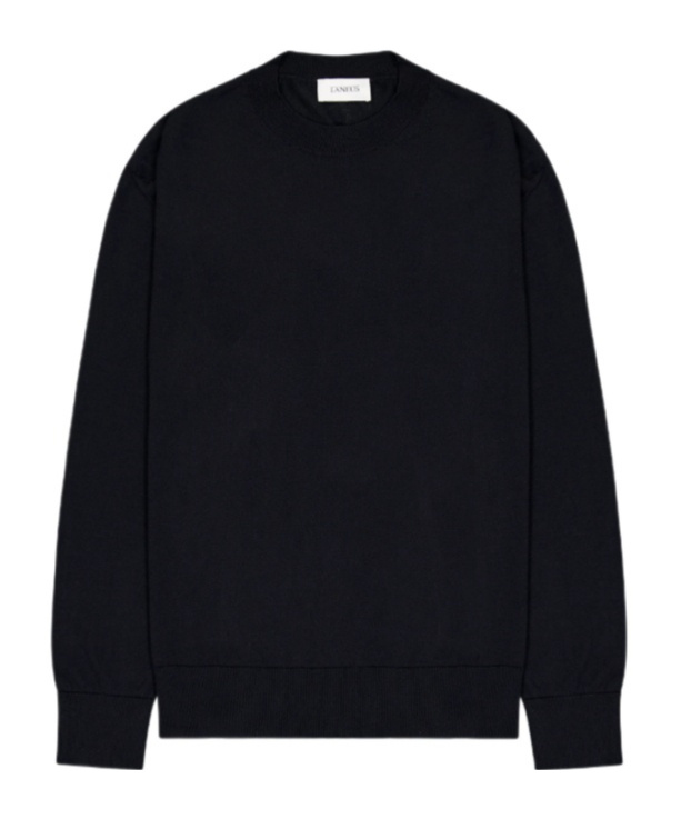 Laneus Relaxed Fit Polo Knitwear In Luxurious Wool-cashmere Blend In Black