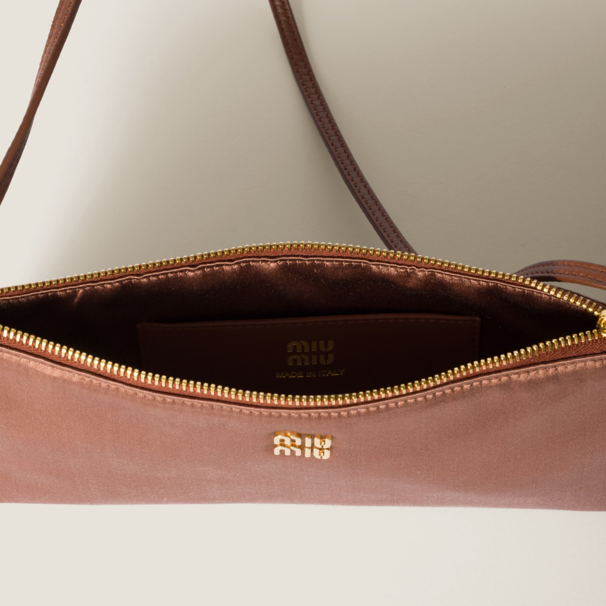 Miu Miu Satin Mini Handbag In Brown