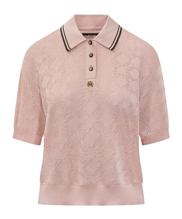 Amiri Open-knit Viscose Polo Shirt In Pink