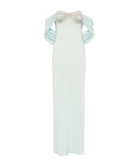 Magda Butrym Crochet-trimmed Off-shoulder Maxi Dress In Blue