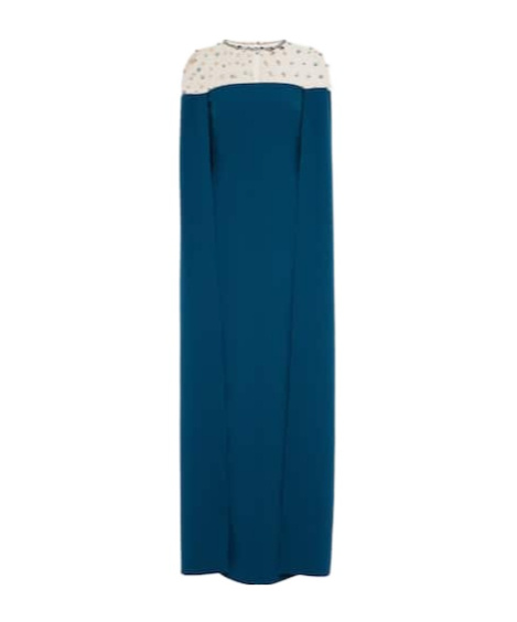 Safiyaa London Ambere Embroidered Cape-detail Gown In Blue