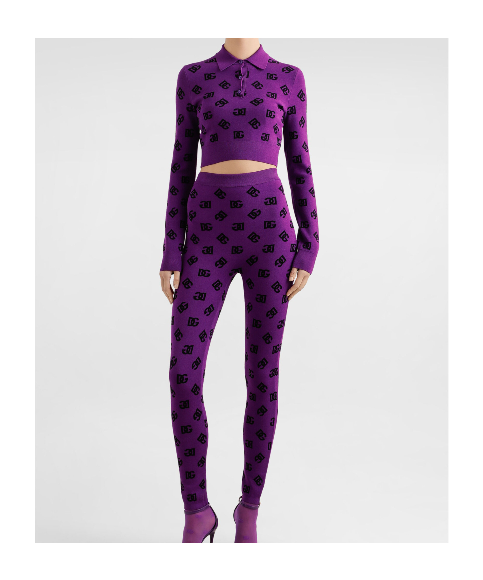 Dolce & Gabbana Long-sleeved Polo Shirt In Jacquard Viscose In Purple