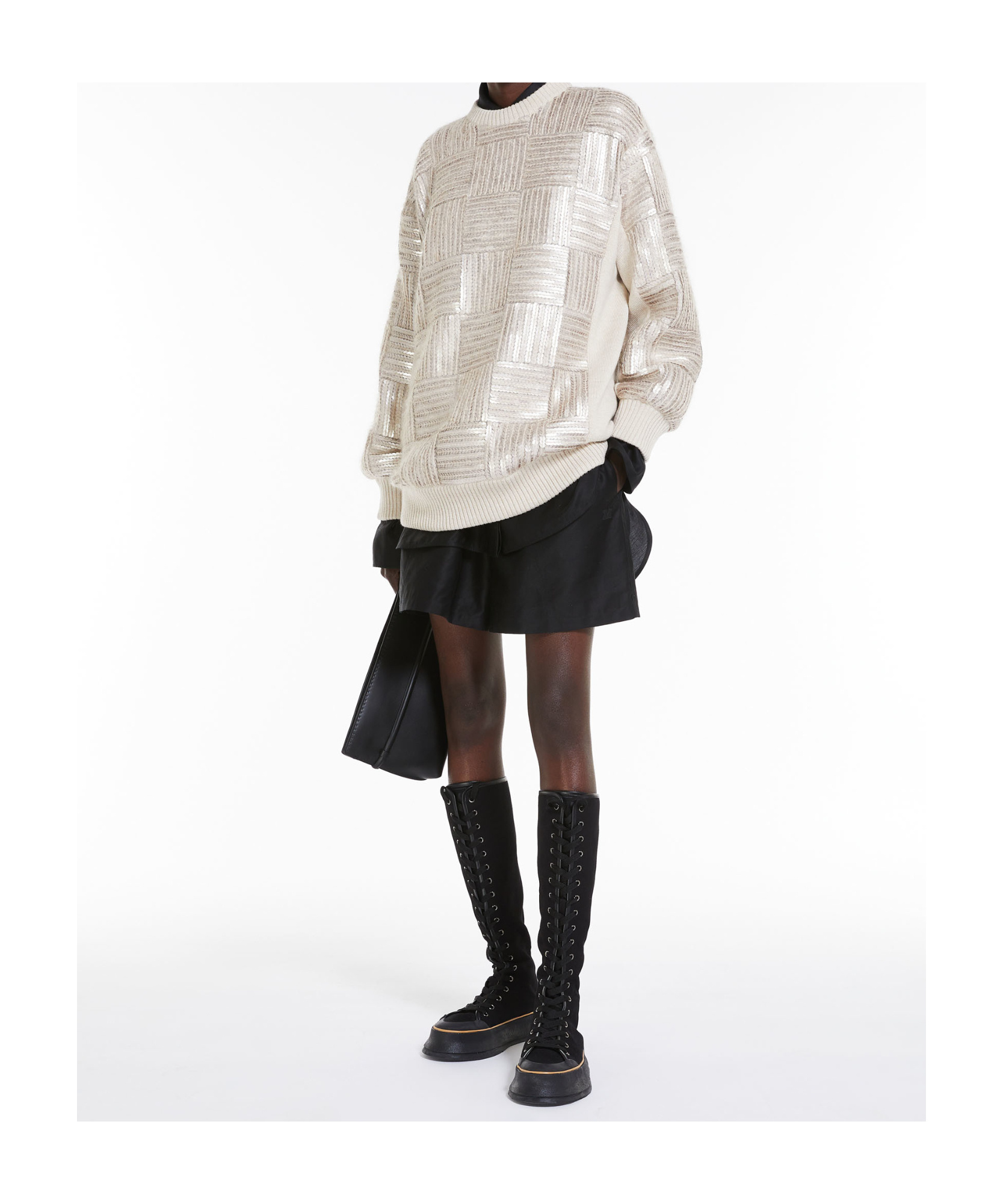 Shop Max Mara Wool Sequined Mini Dress In White