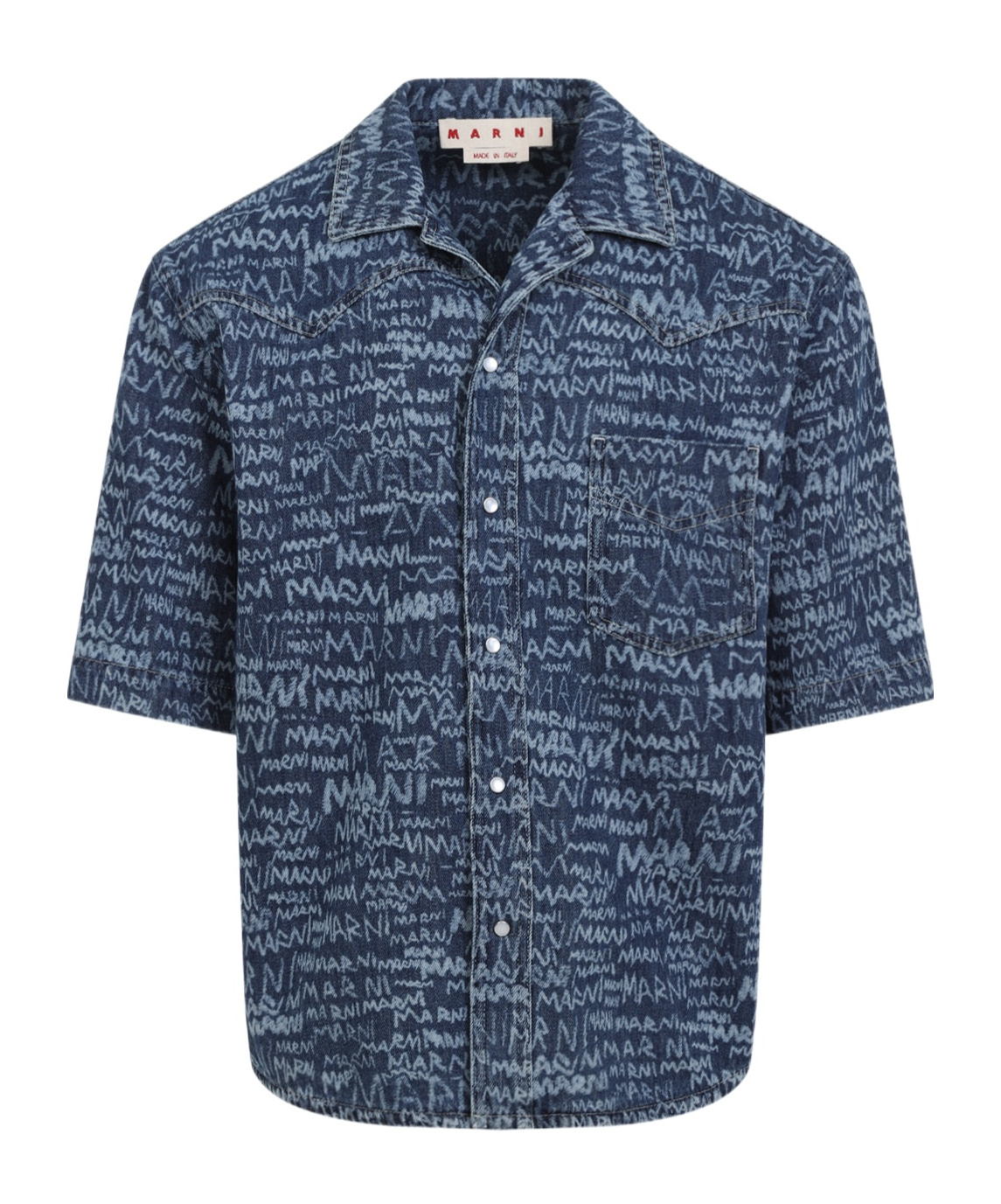 Marni Logo Western Denim Shirt In Blue