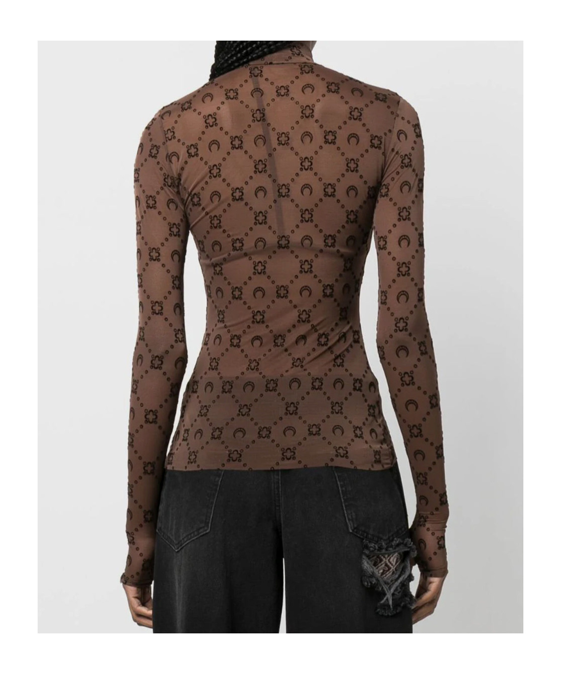 Marine Serre Womens Moonogram-flocked High-neck Mesh Top Bk99 Black In Black