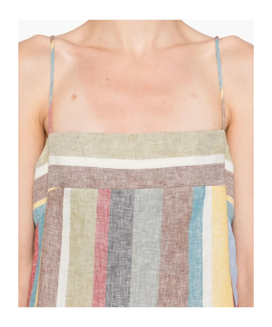 Staud Laura Linen Dress In Market Stripe In Multi