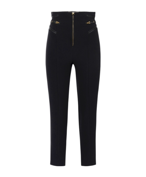Elisabetta Franchi High Waist Cropped Pants With Zipper Detail In Black